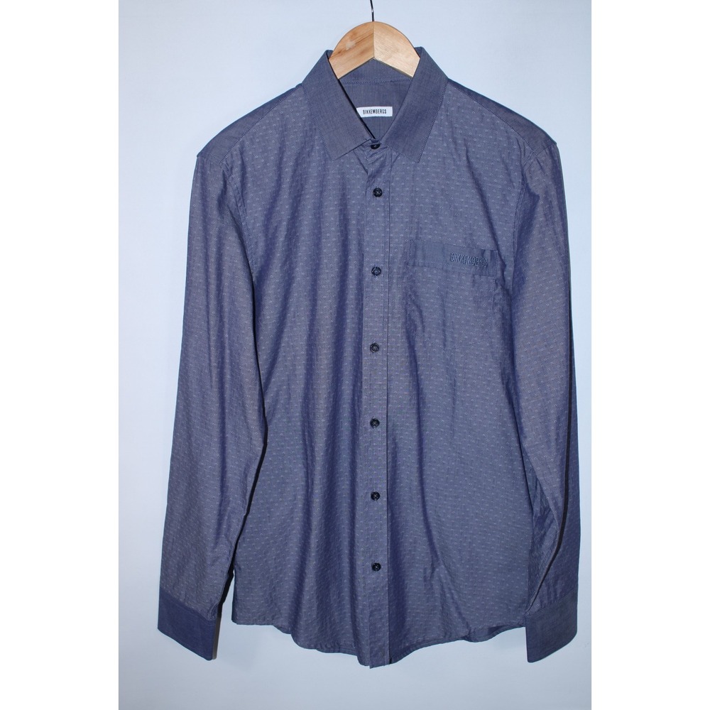 Dirk Bikkembergs Men's Medium Slim Fit Blue Long Sleeve Button Down Shirt
